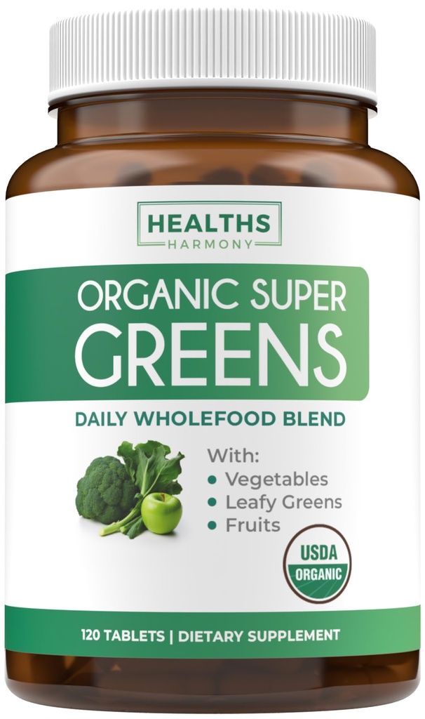USDA Organic Super Greens Supplement - Organic Greens Fruits and Vegetable Supplement for Adults with 28 Superfood Complex with Superfruits Roots Herbs " More - Vegan " Non-GMO (Up to 2 Month Supply)