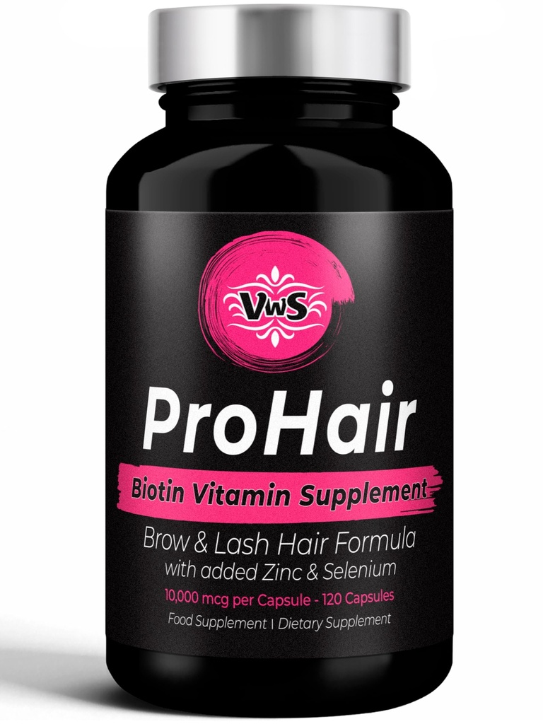 VWS Biotina 10,000 mcg Suplemento dietético w/Zinc &amp; Selenium para promover el crecimiento del cabello delgado, uñas más fuertes &amp; piel sana para mujeres y hombres, 120 cápsulas veganos