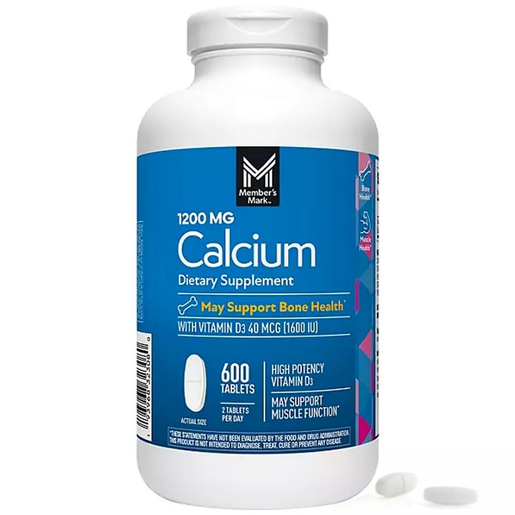 Los miembros marcan el calcio con tabletas de vitamina D3, 600 ct. - Apoya la salud ósea y muscular - Calcio de alta potencia 1200 mg &amp; Vitamina D3 40 mcg
