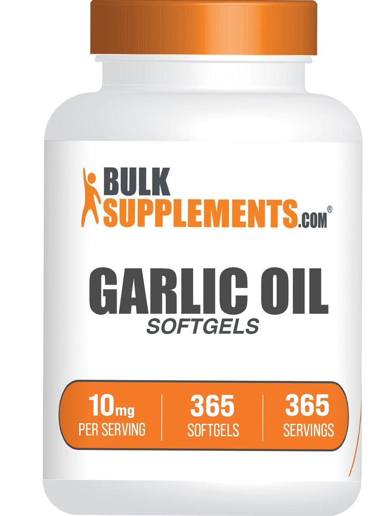 BulkSupplements.com Aceite de ajo Softgels - Suplemento de ajo envejecido, sin olor - sin gluten, 1 Softgel por servicio (10mg), 365 Conde (Pack of 1)
