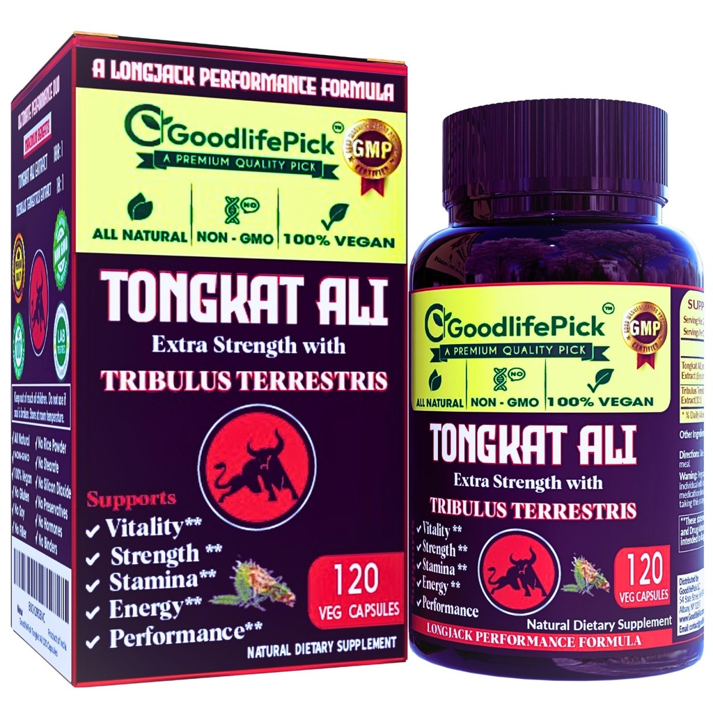 Extra Strength Tongkat Ali con Tribulus Terrestris. Poderoso (100:1) Longjack/Tongkat Ali Extra Extra. 120 Veg Capsules Tongkat Ali para Hombres.Todo Natural, No-GMO, Vegan, No Stearate, No Rice Powder