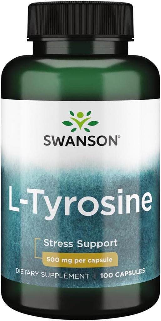 Swanson L-Tyrosine - Suplemento Aminoácidos que promueve el apoyo al estrés, la función cognitiva y la claridad mental - ayuda a apoyar la salud cerebral general - (100 cápsulas, 500 mg cada uno)