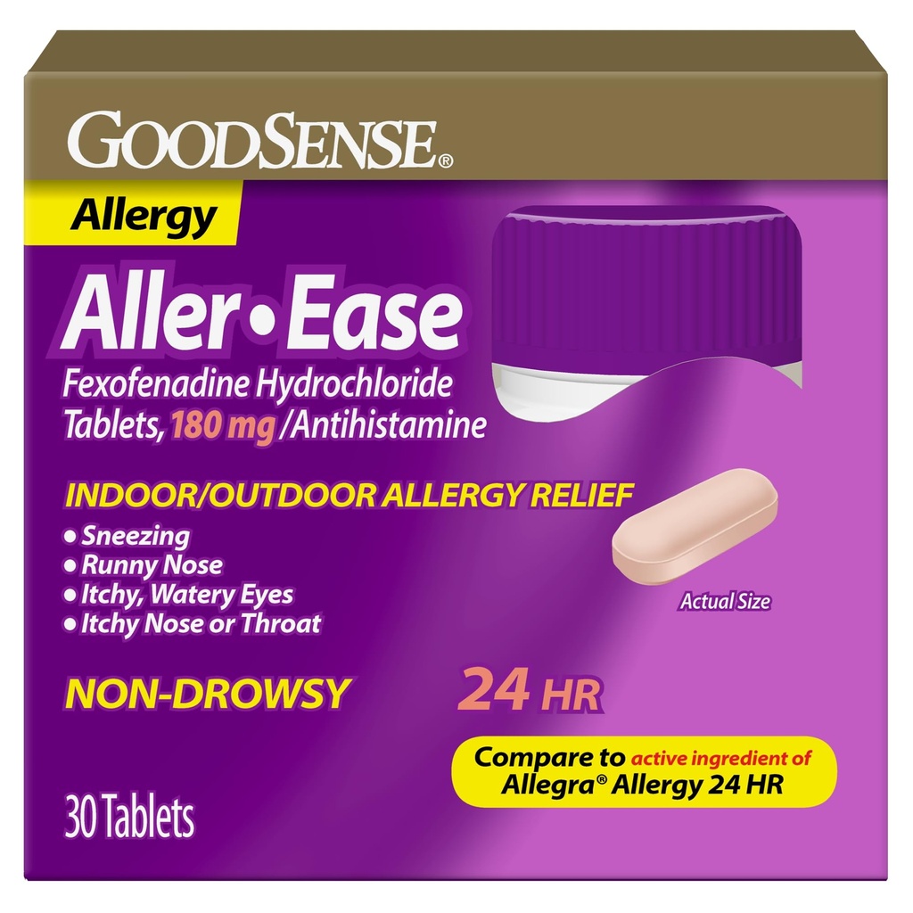 GoodSense Aller-Ease - Fexofenadine Hydrochloride 180 mg Tablets - 24-Hour Alergy Medicine for Indoor &amp; Outdoor Relief, 30 Count