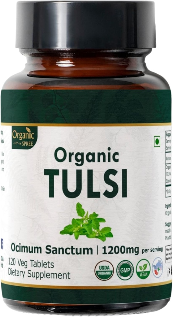 Tulsi 120 Tabletas – USDA Organic Holy Basil – Supports Stress Relief & Adaptogenic Saldo Silencioso Suplemento dietético120tab