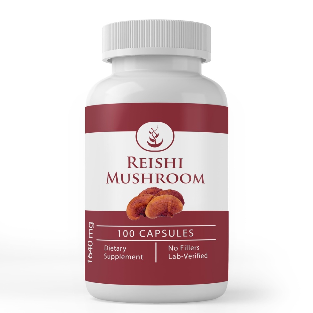 Ingredientes originales puros Reishi Mushroom, (100 cápsulas) Siempre puros, sin aditivos ni artillería, Verificado laboratorio