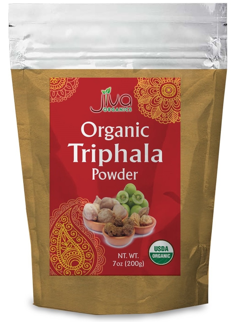 Jiva Organics Organic Triphala Powder 7 Ounce Bag - Ground Amla, Bhibitaki y Haritaki Fruits Blended, 100% Natural &amp; Non-GMO