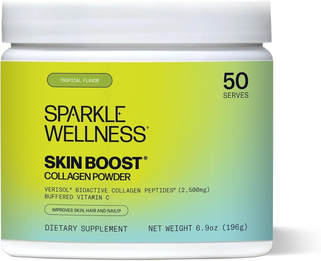 Sparkle Wellness VERISOL Bioactive Hydrolyzed Collagen Peptides & Vitamina C ← Skin Boost (Tropical) [50-Serves] ← Colagen Powder Supplement for Hair, Skin, and Nails Health