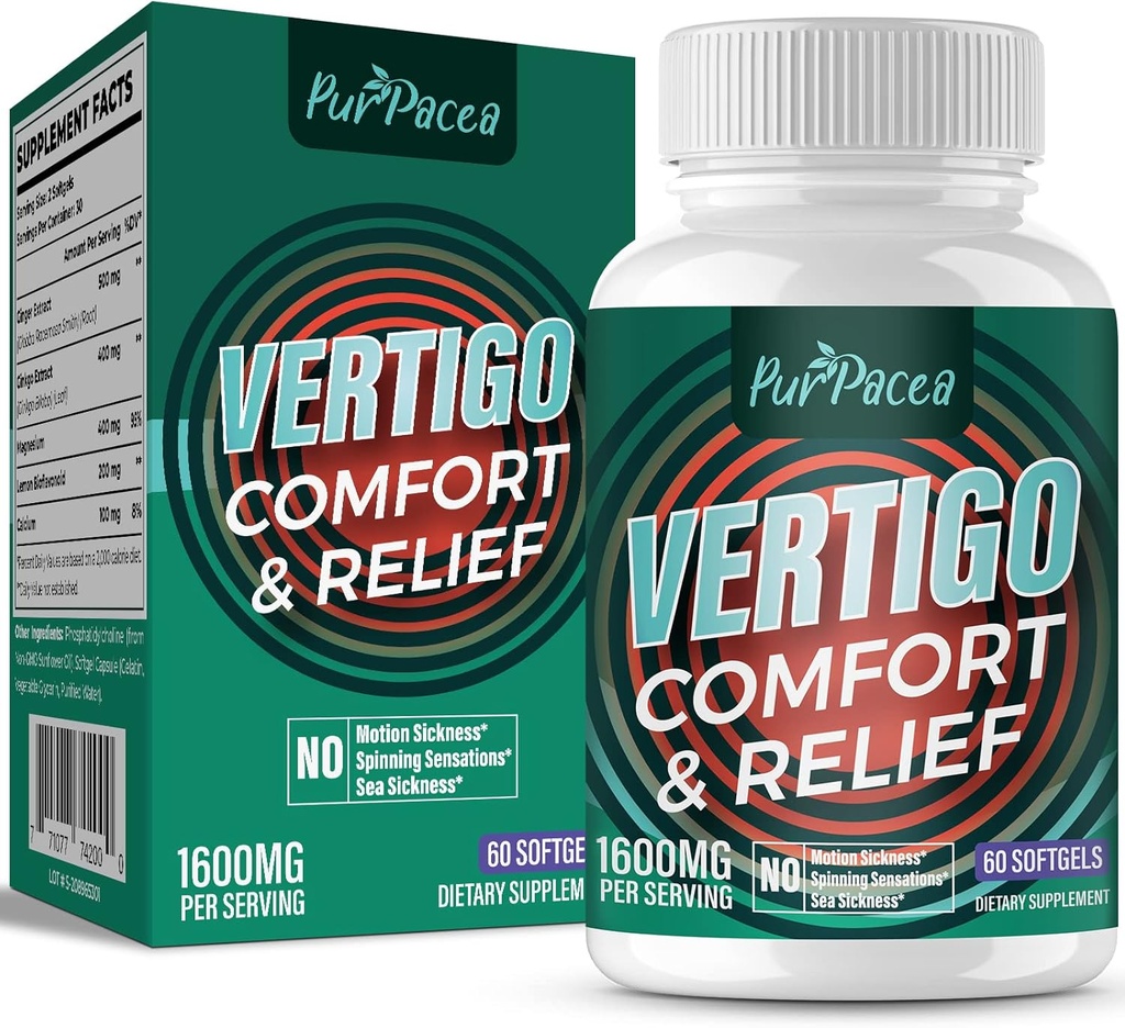Liposomal Vertigo Suplemento 1600MG, Advanced Absorption Formula, Natural Inner Ear Balance Suplemento con Ginger &amp; Ginkgo Biloba Extracto, 60 Softgels, 30-Day Supply