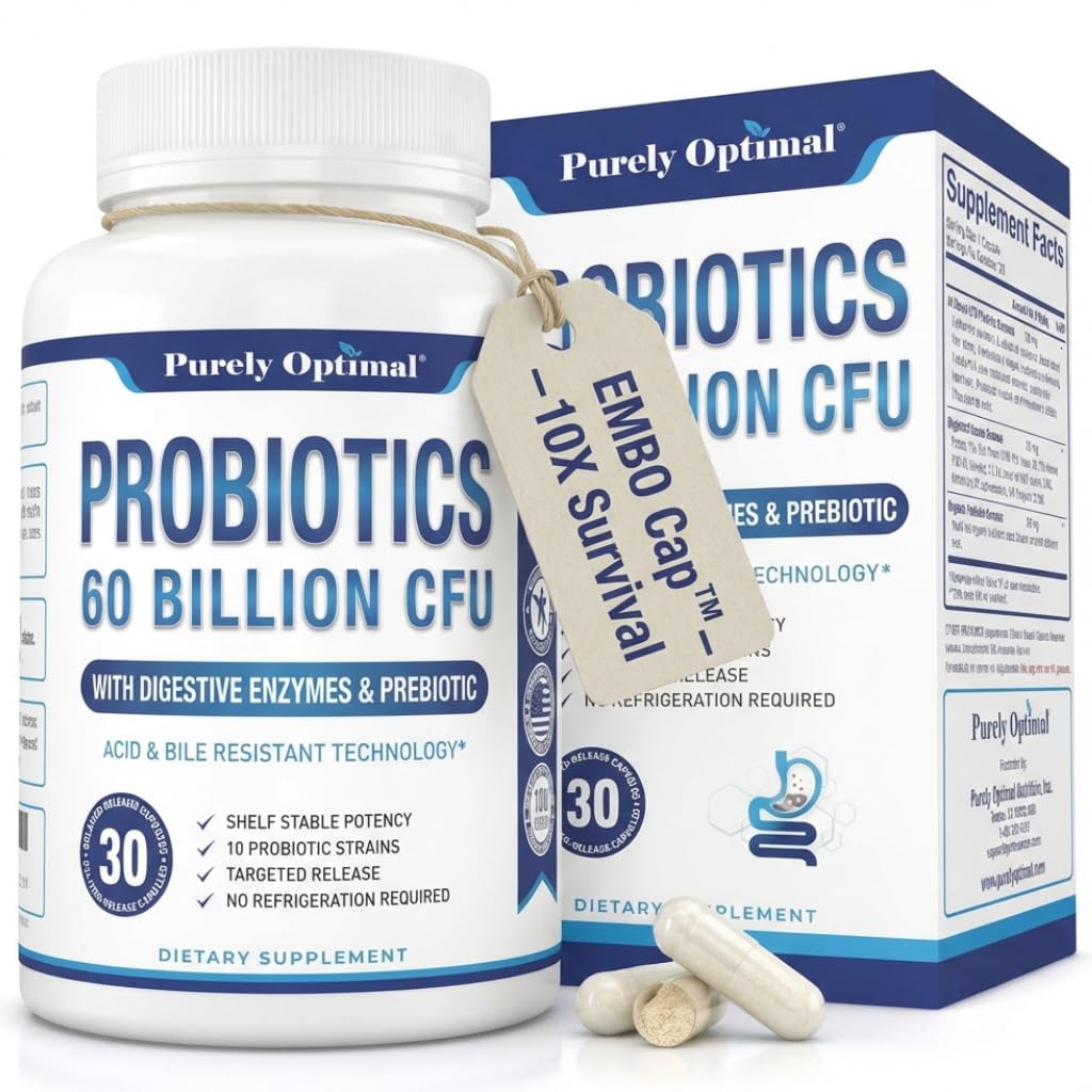 Probióticos Premium Puramente Optimal 60 Billones CFU w / Prebióticos orgánicos & enzimas digestivas