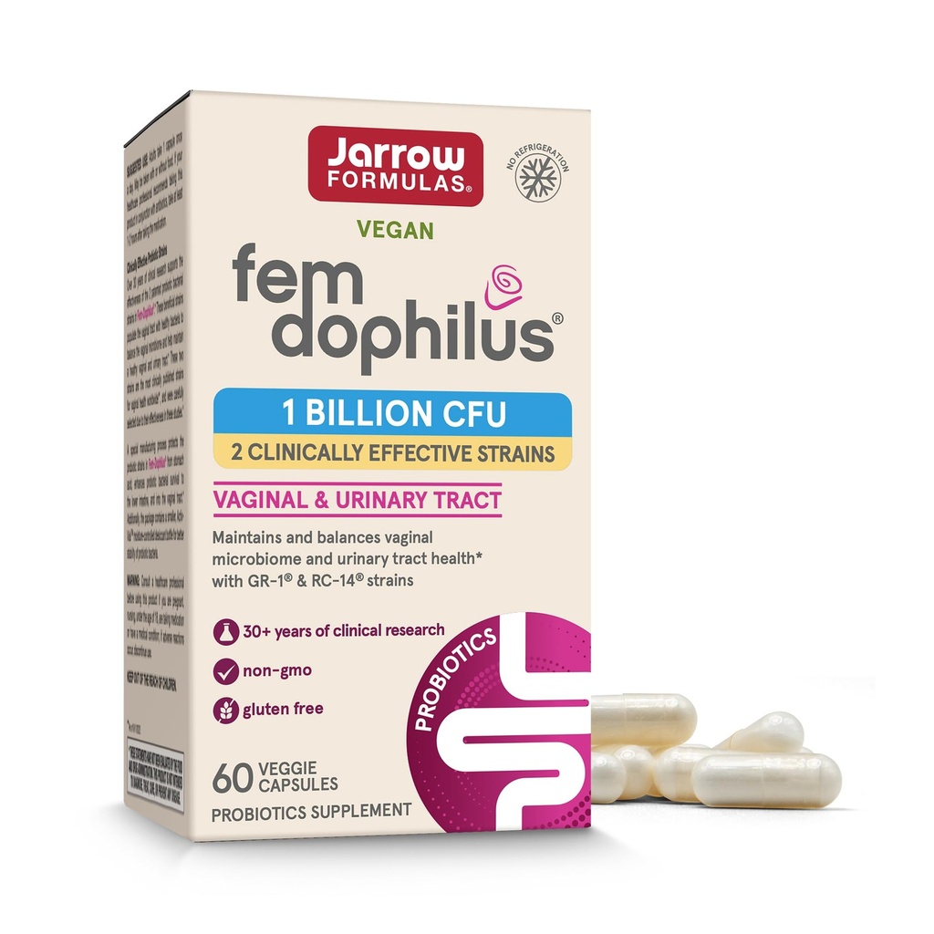 Fórmulas de Jarrow Fem-Dophilus Vaginal Probiotics 1 Billion CFU con 2 Estrechos Basados en las ciencias, Suplemento dietético para el apoyo a las trampas vaginales y urinarias, 60 cápsulas, hasta un suministro de 60 días, estante-estable