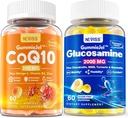 NEVISS 1Pack Azúcar CoQ10-250mg Gummies llenas + 1Pack Azúcar Glucosamina libre Chondroitin MSM Gummies llenas 3100mg para Hombres & Mujeres, 60 Condes