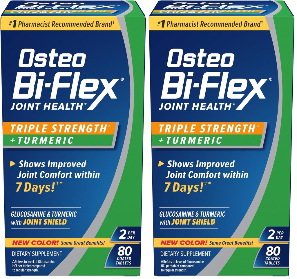 Osteo Bi-Flex Triple Fuerza Glucosamina con Turmérica, Suplemento Conjunto de Salud, Tablas Coadas, Versión Original, 80 Cuenta (Pack of 2)