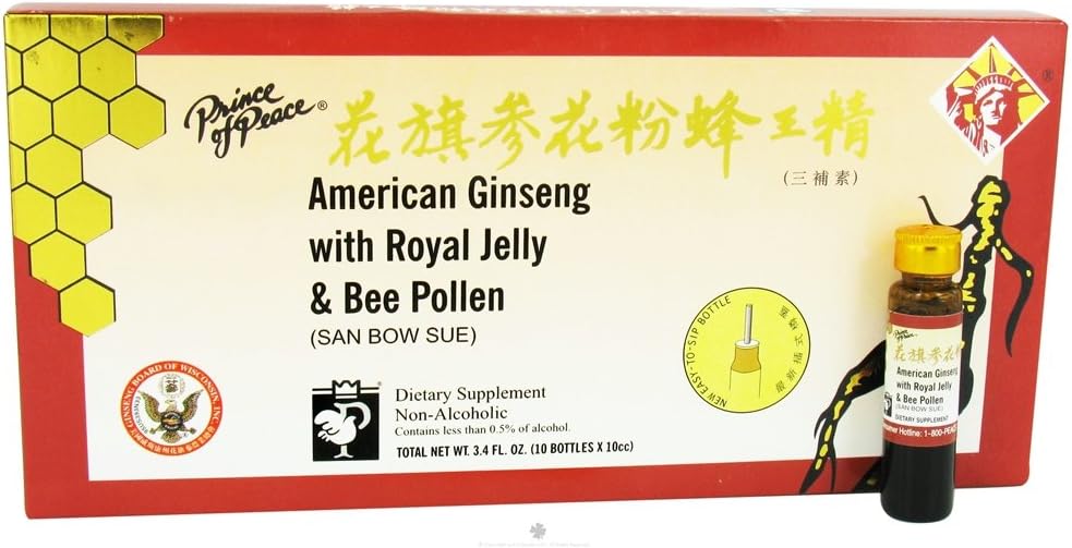 Amer Ginseng con Royal Jelly Bee Pollen (10 Single Serving Bottles)