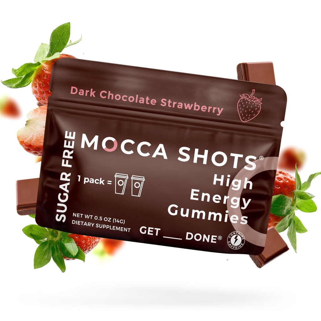 SGC Concentración más alta 100mg Caffeine per Gummy, 2 Gummies per Pack, 6-Pack Mocca Shots Sugar-Free Strawberry Plant-Based nootropic Instant Energy with Ginkgo biloba, Theobromine.