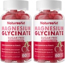 Natures Aid Magnesium Glycinate Gummies 1000mg - Suplemento de Potasio de Magnesio Libre de Azúcar con Vitamina D, B6, CoQ10 para calma Mood & Sleep Support - 120 Cherry Gummies -2 Pack