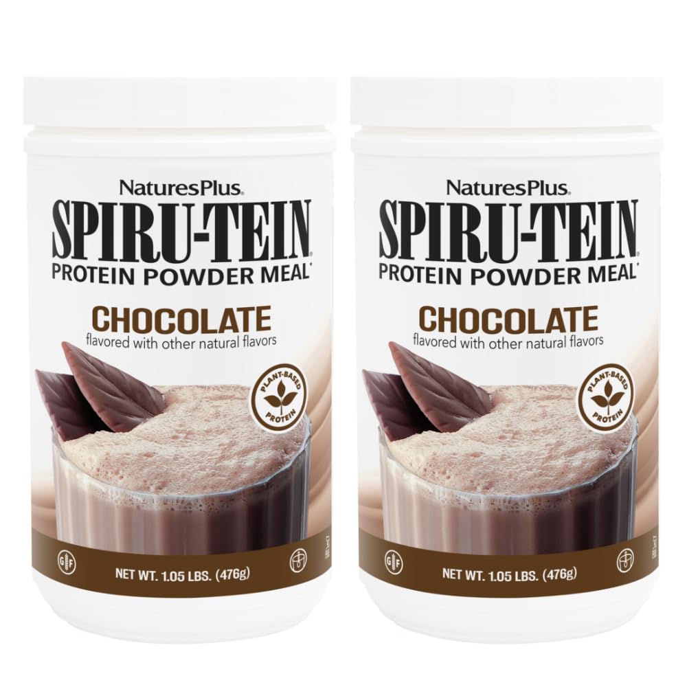NaturesPlus SPIRU-TEIN, Chocolate - 1.05 lbs, Pack de 2 - Afeitado de proteína de base vegetal - No GMO, Vegetariano, Gluten Gratis - 34 Total Servings