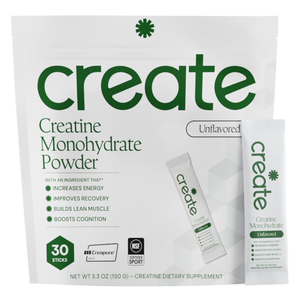 Create Single Serve Creatine Monohydrate Powder – 5g Creapure Creatine ¦ Redefining Strength, Energy & Recovery ← Sugar-Free, Vegan, Non-GMO ← Desarrollado, Ligeramente Endulzado, 0 Calories TEN 30 Packets