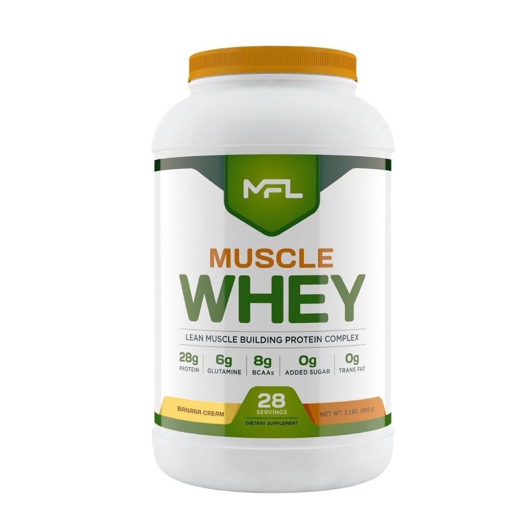 MFL Muscle Whey Protein l 28g de Protein l 8g BCAAs l Keto Friendly l Low Carbs l 2 lbs (Vanilla Bean)