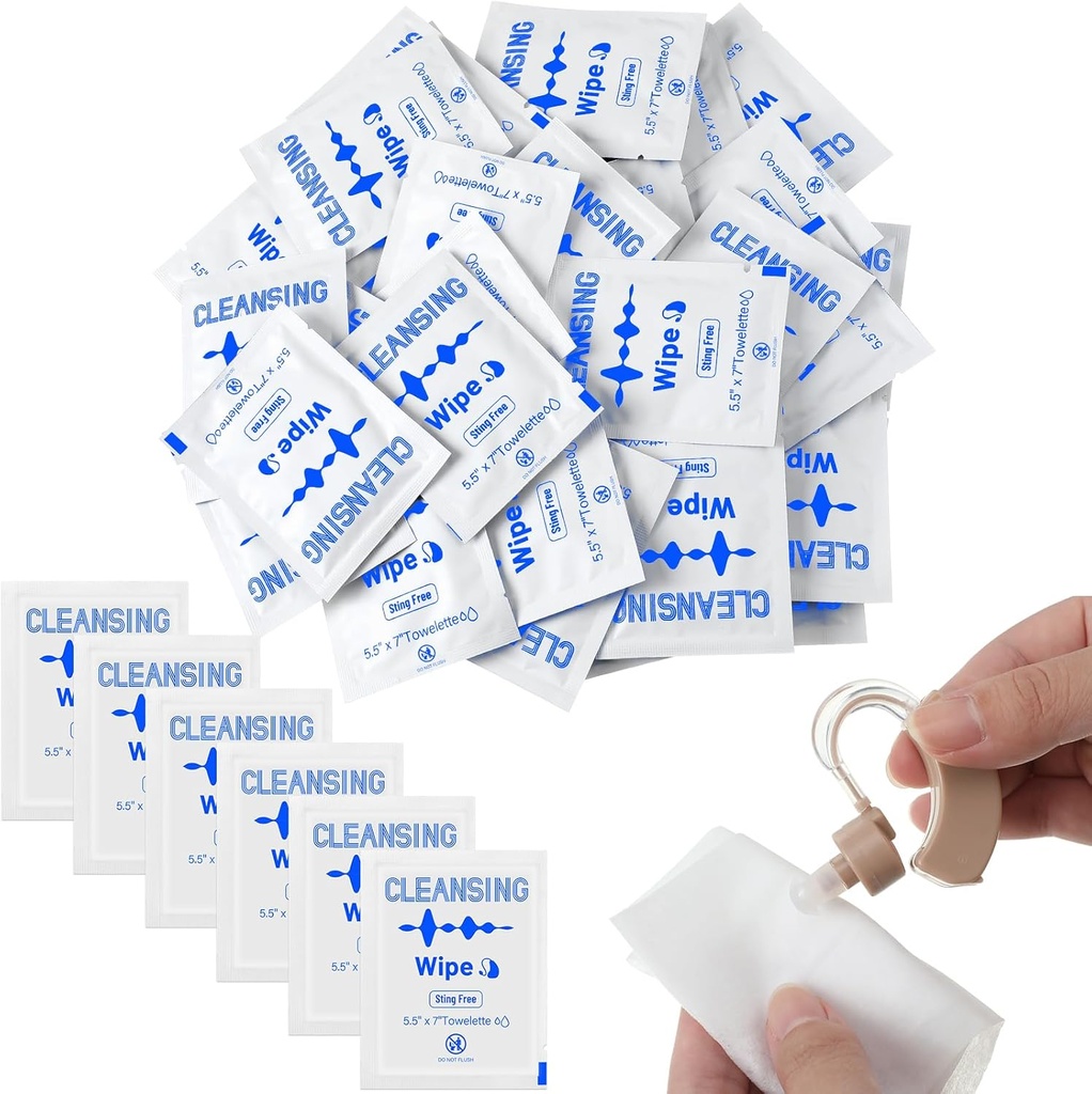 Timgle 200 cuenta de ayuda auditiva Las toallitas de limpieza rotas individualmente toallitas de limpieza de teléfonos Wipes limpiador de tapas para los arbudos de cera Sudadera Earmold Earplugs en los monitores de oídos eliminación limpia