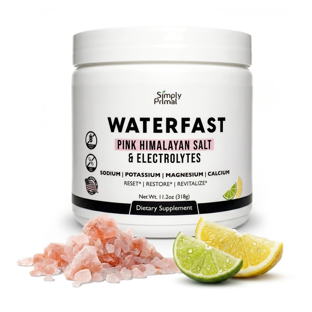 WATERFAST Keto Electrolyte Powder for Fasting and Hydration - Lemon Lime Flavor  Pink Himalayan Salt (Sodium), Potassium, Magnesium, Calcium  durable Sugar Free, Gluten Free, Soy Free