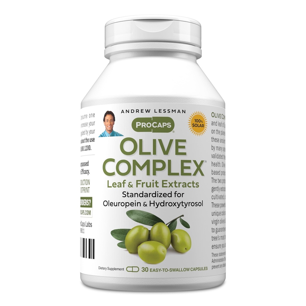 ANDREW LESSMAN Olive Complex - 30 Capsules - Leaf and Fruit Extracts. Estándarizado para Oleuropeina e Hidroxityrosol para apoyar la salud cardiovascular e inmunológica. Cápsulas pequeñas fáciles de absorber