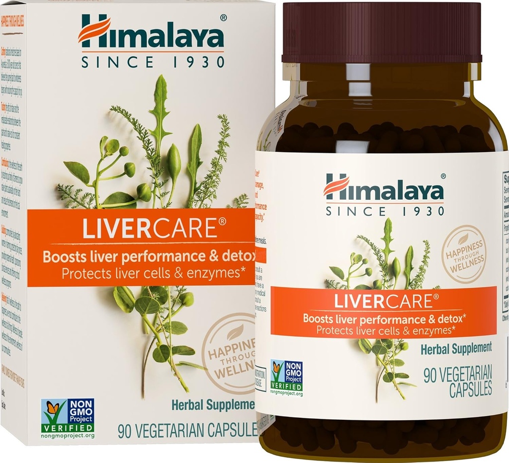 Himalaya LiverCare - Herbal Liver Support Promoting Waste Elimination, Liver Cleanse, Detox, and Bile Production - Vegan, Non-GMO, Gluten Free, 375 mg, 90 cápsulas