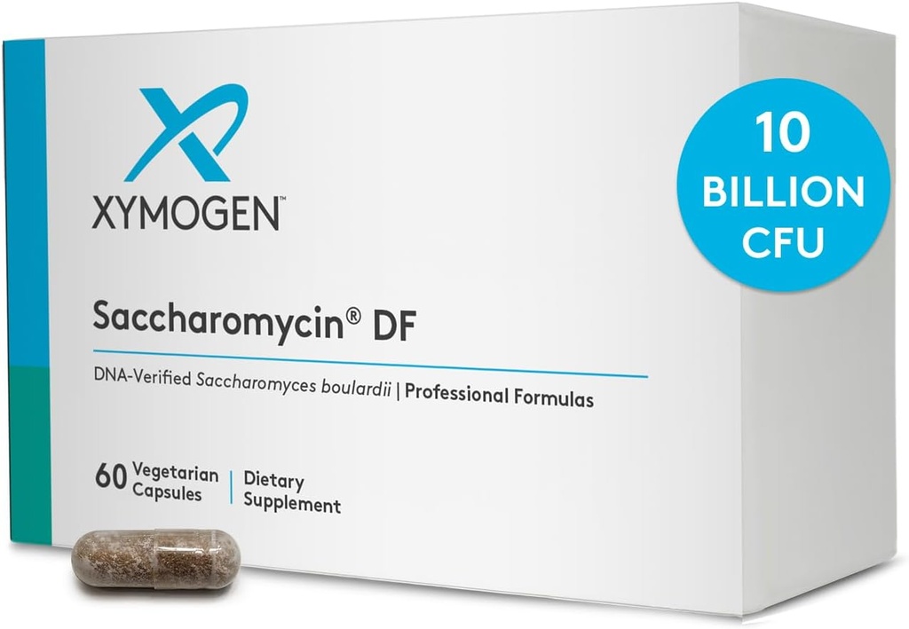 XYMOGEN Saccharomycin 10B - Stomach Acid-Resistant, DNA-Verified Saccharomyces boulardii - Dairy Free Yeast Probiotics for Gut Support & Immune Health - Exly Saccharomycin DF (60 Capsules)