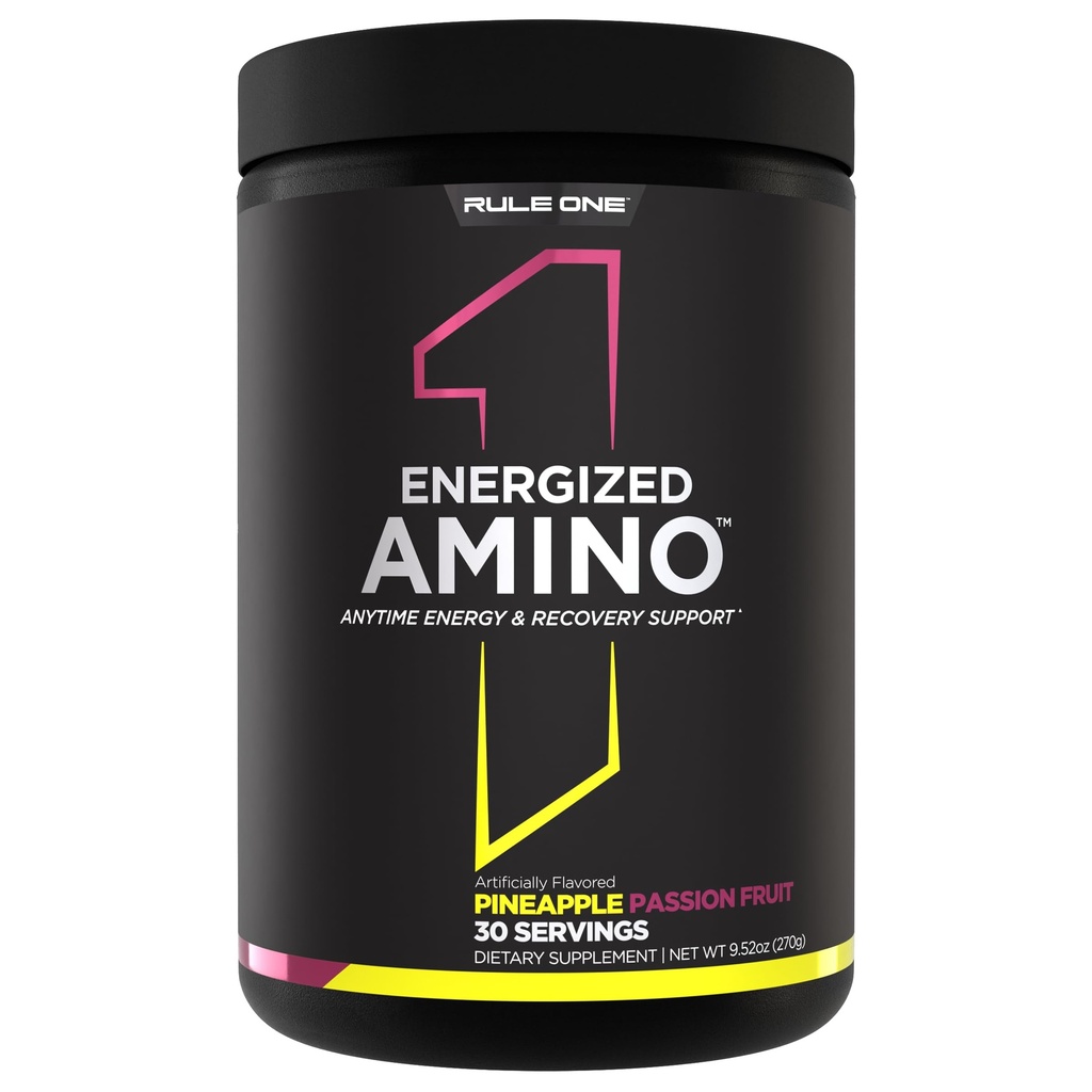 Regla 1 Proteínas Energizadas Amino – En cualquier momento Energía &amp; Recuperación Soporte con BCAAs, Glutamina, Citrullina, Beta Alanine, Caffeine de Green Coffee &amp; Tea Leaf Extractos (30 Servir, Piña Passionfruit)