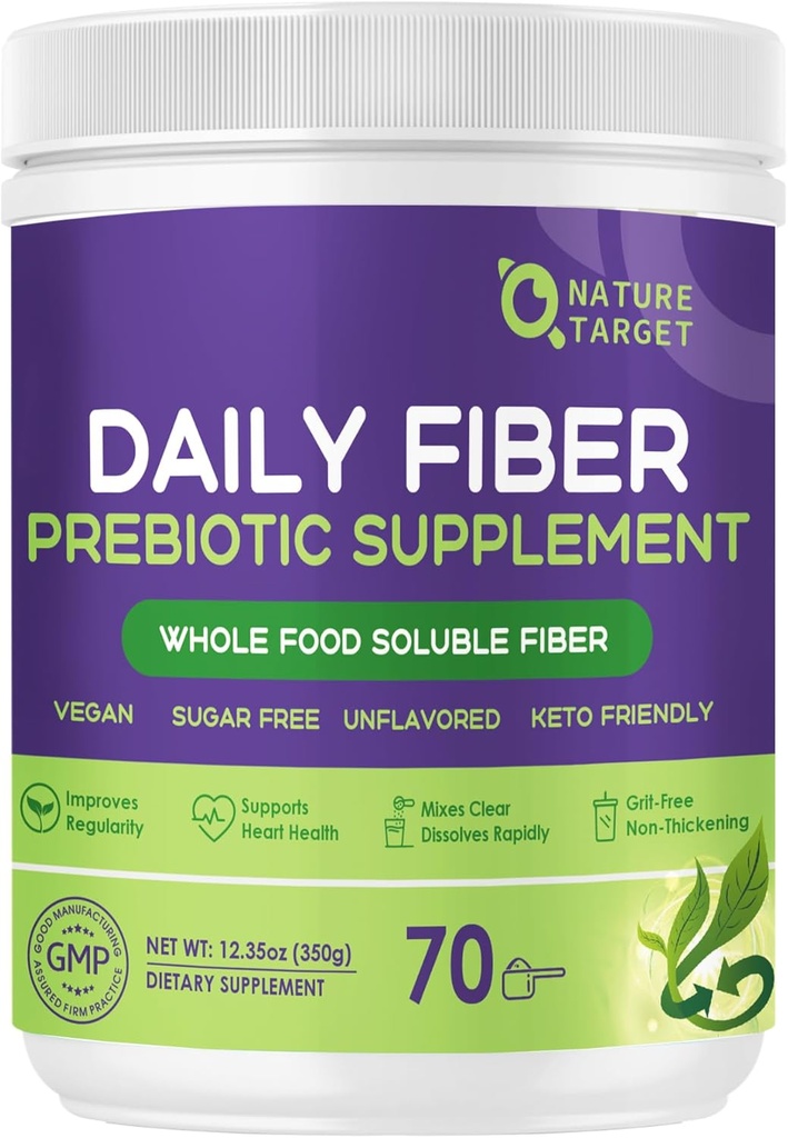 Suplemento diario de fibra - Polvo de fibra prebiótica soluble para la salud de las tripulaciones, fibra completa de alimentos de alta calidad para la salud digestiva y la regularidad, polvo de mezcla clara sin sabor, sin gluten y azúcar, Keto - 70
