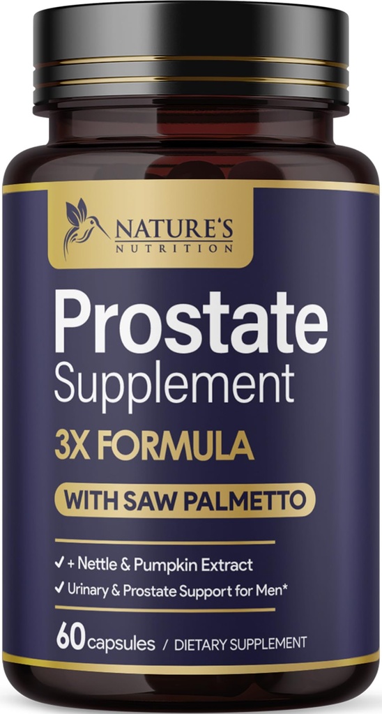 Prostate Health Supplements for Men 1000mg - 3X Strength with Saw Palmetto Blend Stinging Nettle Root &amp; Pumpkin Seed Support Complex - Supports Bath Trips Prostate &amp; Urinary Health - 60 cápsulas