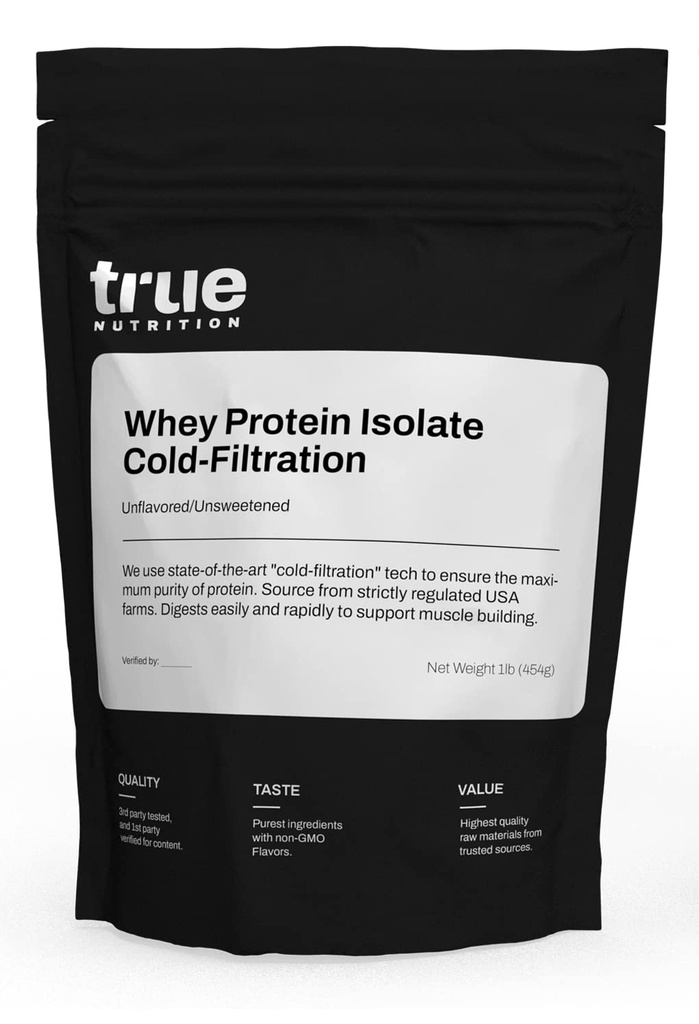 Verdadera Nutrición - Desagradable Whey Protein Isolate Cold-Filtration -100% Whey Protein Powder - 27g Protein per Serving - Mezcla fácilmente y sabores Grande - Tercera Parte Probada - Desagradable/Desapercibido - 1lb