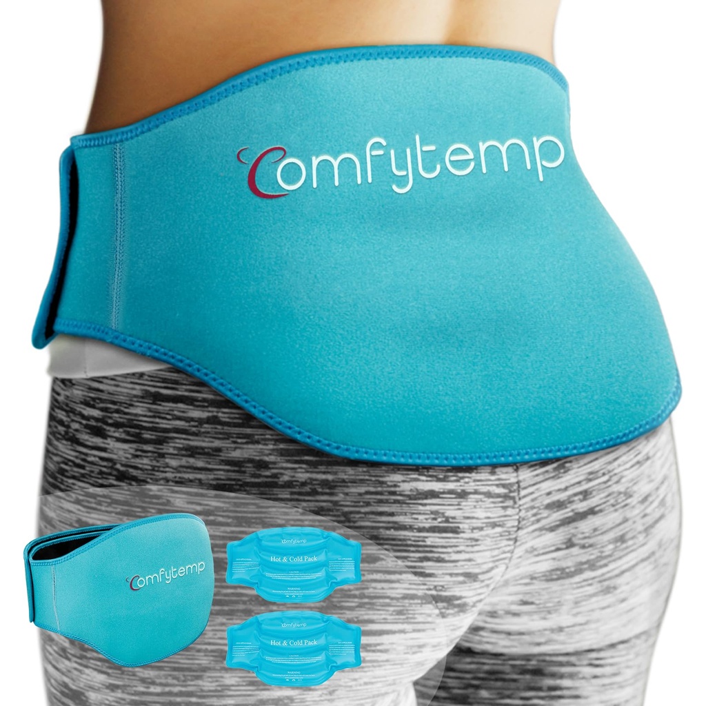 Comfytemp Ice Pack for Back Pain Relief, 2 Packs, FSA Eligible, Reusable Gel Inferior Hielo de lavado para lesiones ciáticas, Compresión fría caliente para el bajo lumbar, cintura, hombres mujeres después de cirugía regalo