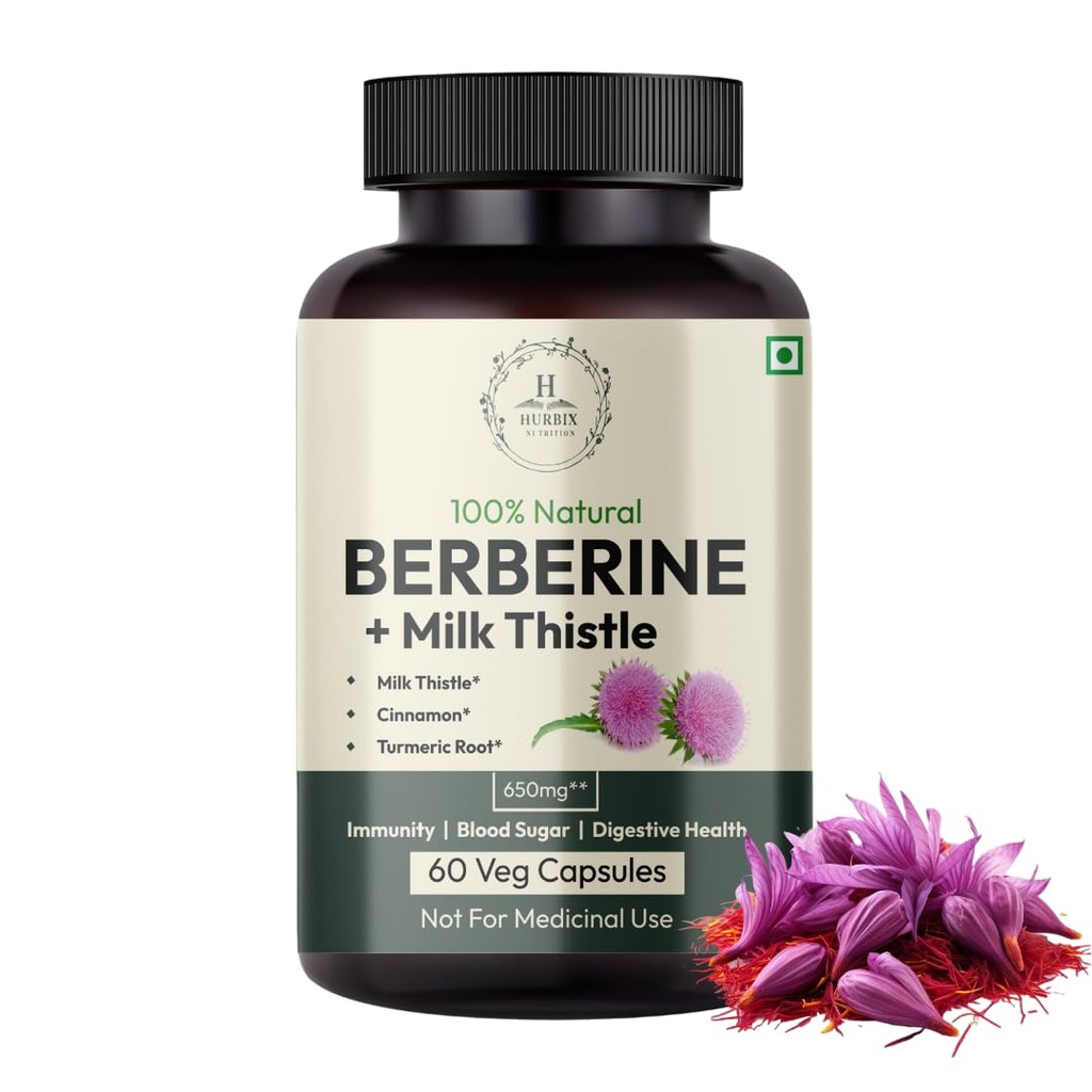 Hurbix Berberine - 1300 mg ANTE 5 en 1 Fórmula mejorada con leche Thistle, Turmeric " Cinnamon ← Premium High-Potency Fórmula 60 cápsulas