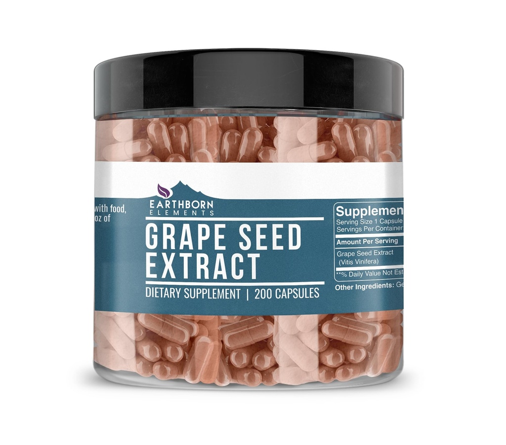 Earthborn Elements Pure Grape Seed Extract 200 Capsules, Pure & Undiluted, No Additives