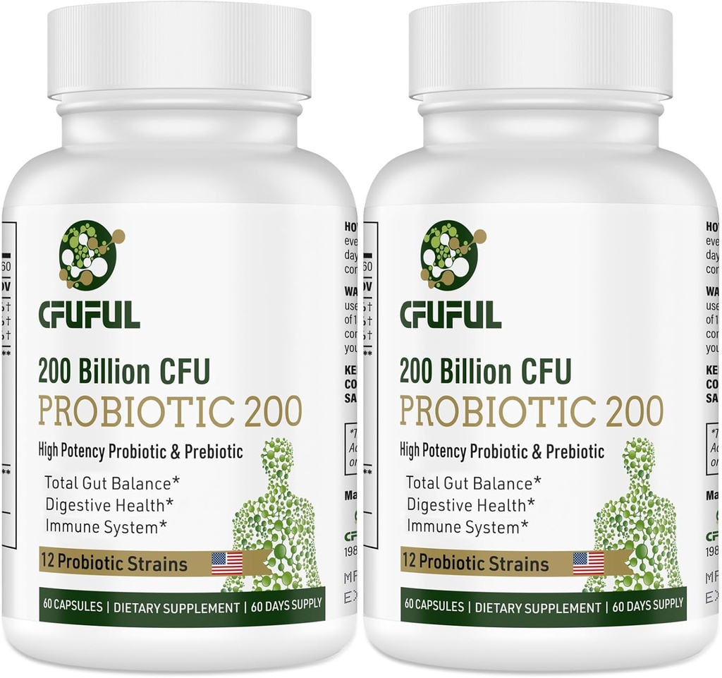 Probióticos para Mujeres y Hombres - 200 Billones CFU 12 Strains Probiótico para Inmune Digestiva y Salud Gut, con Estante Prebiótico Orgánico Suplemento Probiótico Estable para Bloating 120 Capsules