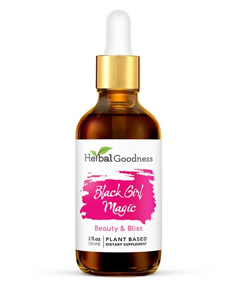Herbal Goodness Black Girl Magic - Suplementos de piel para mujeres, soporte de belleza de la piel radiante, alimentos esenciales de la piel, suplementos de Ashwagandha - 1 botella (2 fl oz)