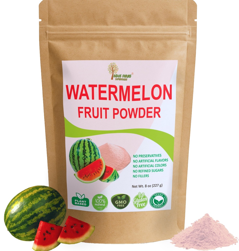 Indus Farms Superfoods All Natural Watermelon Fruit Powder, Instant Electrolytes, Pre-Workout &amp; Post-Workout Suplemento, Beverage Enhancer, Marinades, Sauces, Salads, Face Masks, GMO-Free, 8 oz