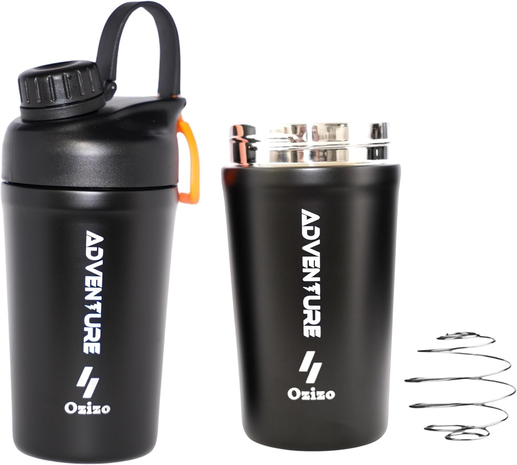 Copa de mezcla de proteína de Ozizo para mezclas de proteínas – 20 onzas de acero inoxidable proteína picante, aislado, Leak Proof, resistente al olor, pequeño mezclador de gimnasio para hombres, mujeres, niños, niñas, calientes bebidas frías