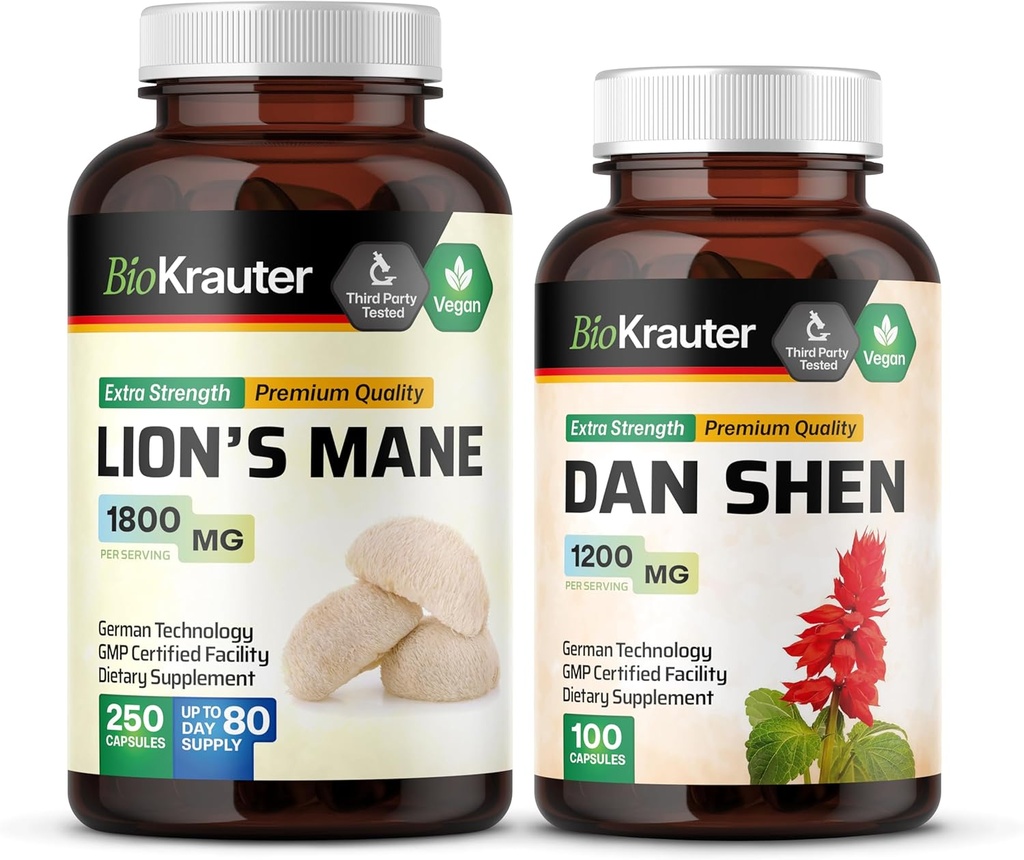 BIO KRAUTER Mane 250 cápsulas de León &amp; Dan Shen 100 cápsulas