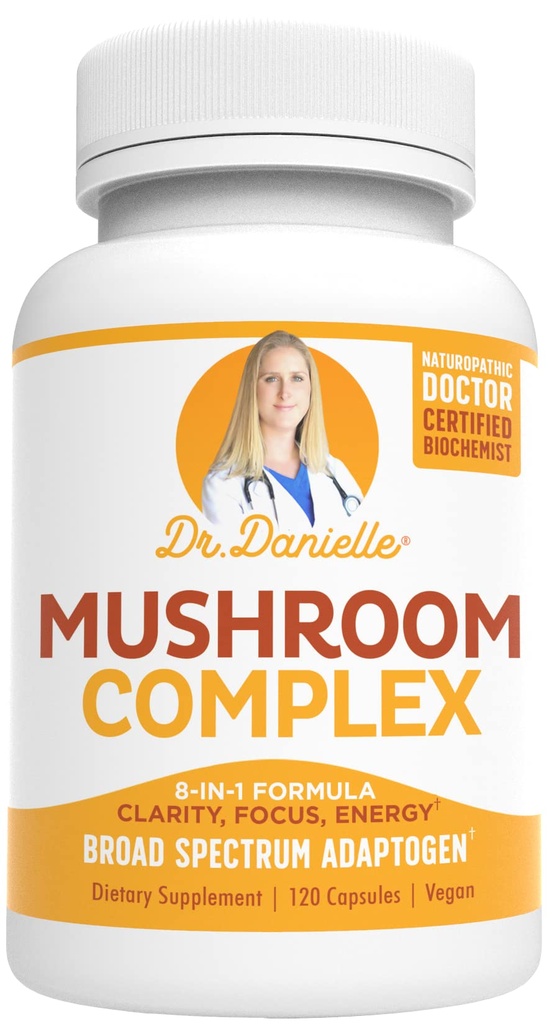 Best Organic Mushroom Complex - Immune Assist Support - Lion's Mane, Cordyceps y Reishi - Suplemento Adaptogen - Wellness, Stress Relief, Memory & Cognitive Support, Dr. Danielle - 120 Veggie Caps
