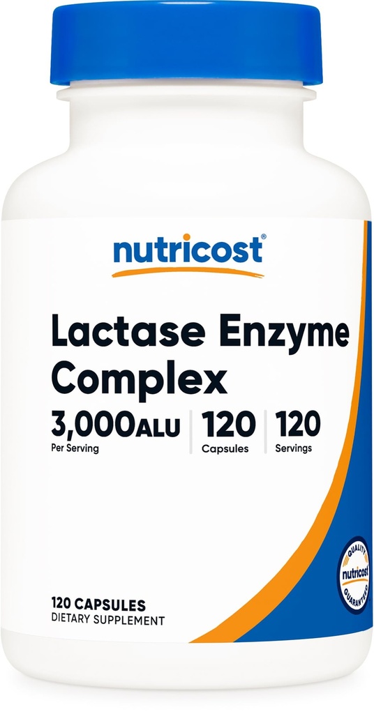 Complejo Nutricost Lactase Enzyme 3000 FCC ALU, 120 cápsulas vegetarianas - No GMO, Gluten Free, 120 piezas