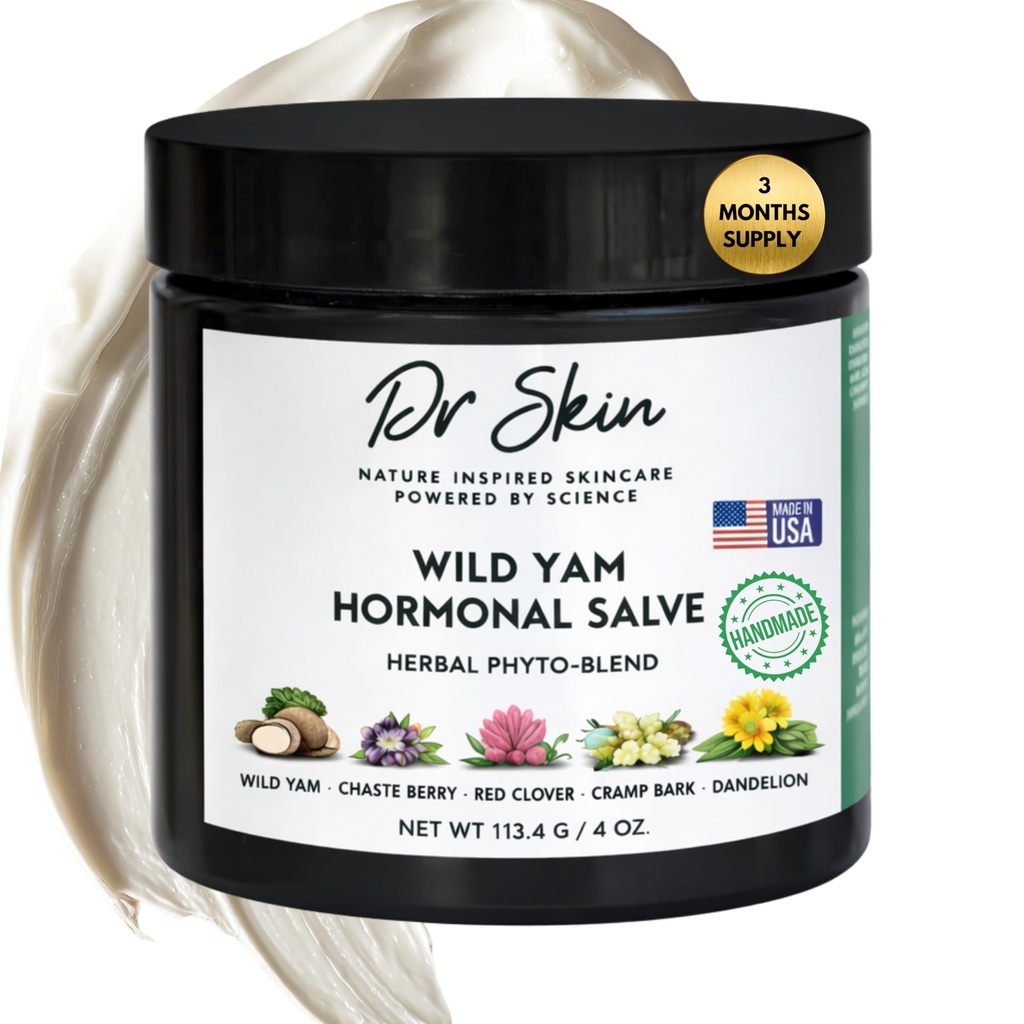 Dr. Skin Wild Yam Cream for Hormone Balance 4oz Ø 100% Orgánica Natural Menopause & Perimenopause Support, Herbal Yam Cream for Women PMS, Hot Flashes, Mood Swings, Night Sweats, Cramps Relief