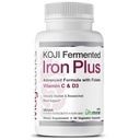 Koji Fermented Iron Plus - Suplemento de hierro con vitamina C, vitamina D3 y folato para el apoyo a la sangre, fácilmente absorbido y biodisponible, Stomach Friendly, Vegan, Non-GMO - 60 cápsulas
