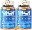 Enzimas digestivas con Gummies Probióticos, Multivitaminas, Calcio, Magnesio - Todas las 24 Enzimas Esenciales Chewable Multi - Papaya, Lipase, Amylase, Bromelain - Breaking Down Carbs, Proteinas, Fats, 2Packs