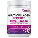 NATURE TARGET Multi Collagen Peptides Powder - Tipo I, II, III, V, X - Hidrolyzed Collagen Peptides with Vitamin C Hyaluronic Acid, Supports Skin Hair Nail & Joint, Grass-Fed, Non-GMO, 35 Servings