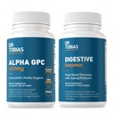 Dr. Tobias Alpha GPC " Enzymes Digestivos - Apoyo Función Cognitiva " Salud Gut todos los días con suplemento de línea biodisponible " Enzimas Premium para la Digestión, No GMO