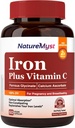 Suplemento suave de hierro para mujeres hombres, 27 mg de hierro Bisglycinate Plus 120 mg de vitamina C, estómago amigable, absorción óptima " píldoras de hierro no exigentes, sin gluten, no transgénico, 60 caps