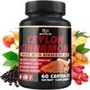 Ceylon Cinnamon Capsules con Berberine HCl, Apple Cider Vinegar, Turmeric, Ginseng, Black Pepper - 6in1 para la función de soporte de la inmune - 60 Con