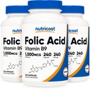 Nutricost Folic Acid (Vitamin B9) 1000 mcg, 240 cápsulas (3 botellas)