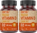DEVA Vitamina Vegana D2 60 mcg 2400 UI, Suplemento Ergocalciferol sin ingredientes animales, 90 Tabletas (Pack of 2)